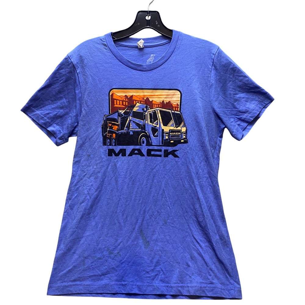 Mack Shirt Womens Medium Heathered Trucker Rugged Workwear Graphic USA Blue‎